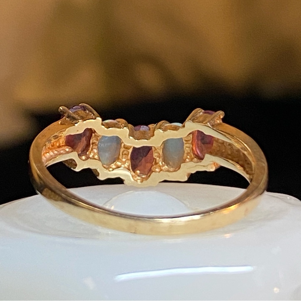 Vintage 10K Gold Opal + Amethyst 5-Stone Ring Sz 7 - Picture 7 of 11